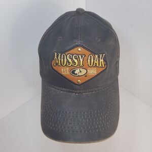 Mossy Oak Waxed Leather Hat Cap Strap Back Embroidered Logo Dad Hunting Patch